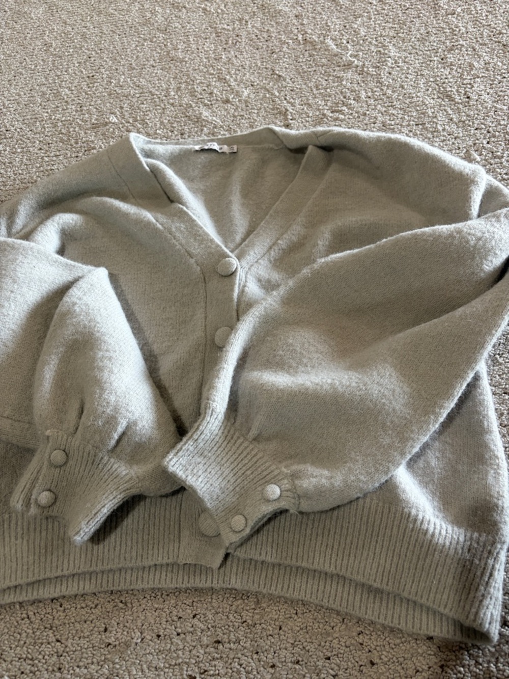 JustFab V-Neck Button Crop Cardigan Sweater - Mustard & Light Gray. - Picture 6 of 6